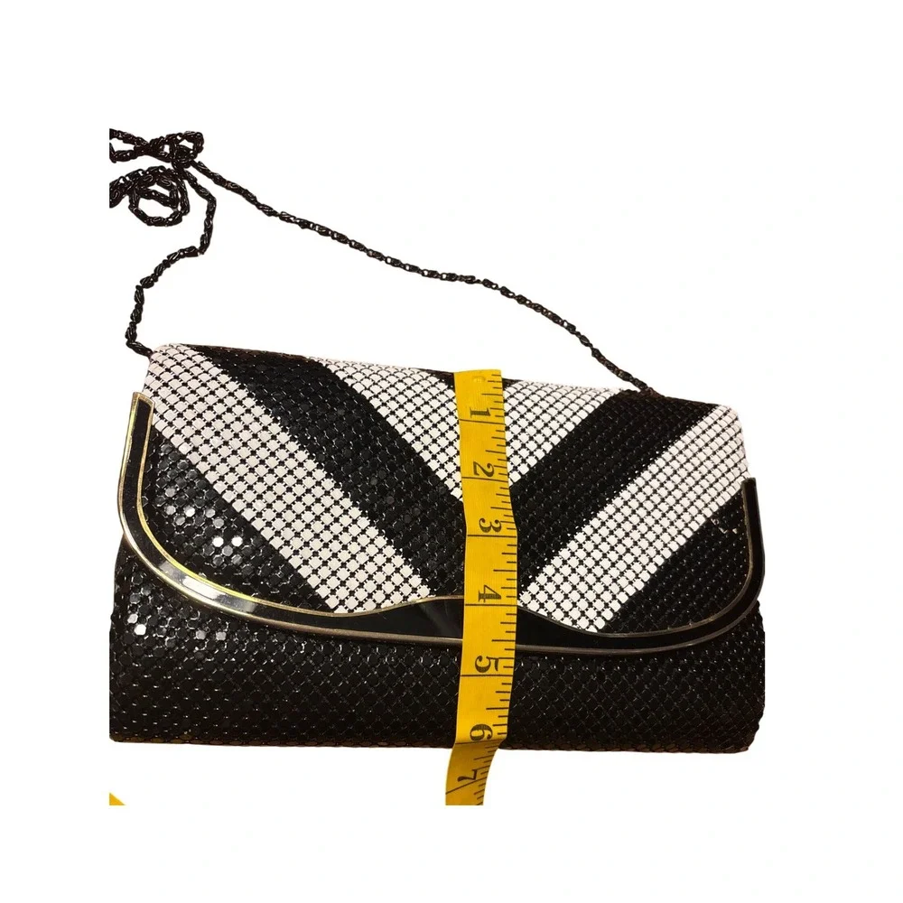 Vintage Black White Chevron Metal Mesh‎ Evening Clutch Shoulder Bag Gold Trim